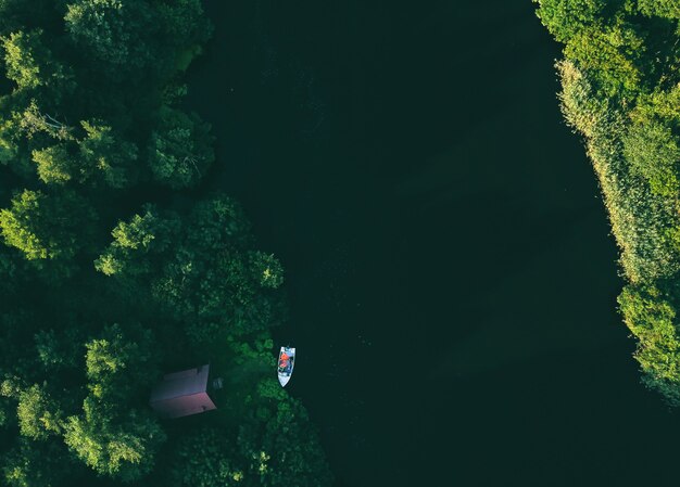 Lake and boat Aerial View