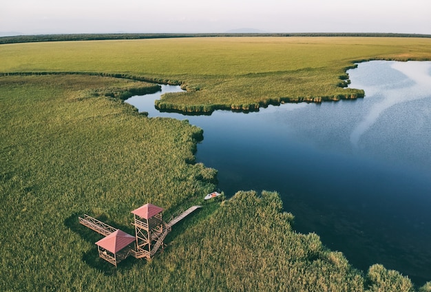 Lake and boat Aerial View