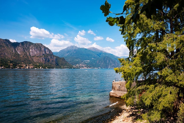 Lake Como in Italy Natural landscape with mountains and blue lake