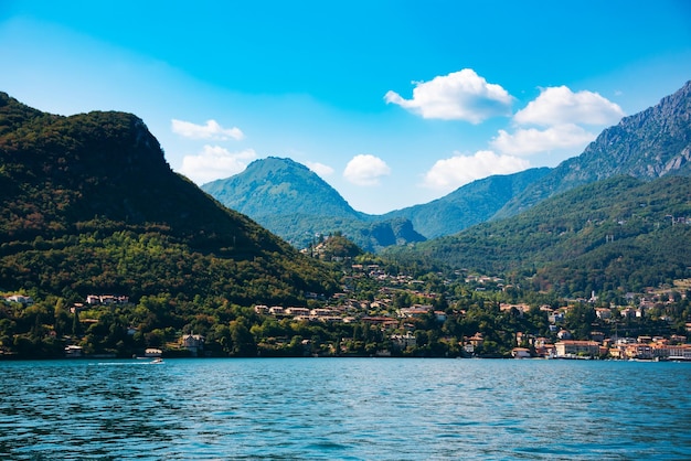 Lake Como in Italy Natural landscape with mountains and blue lake