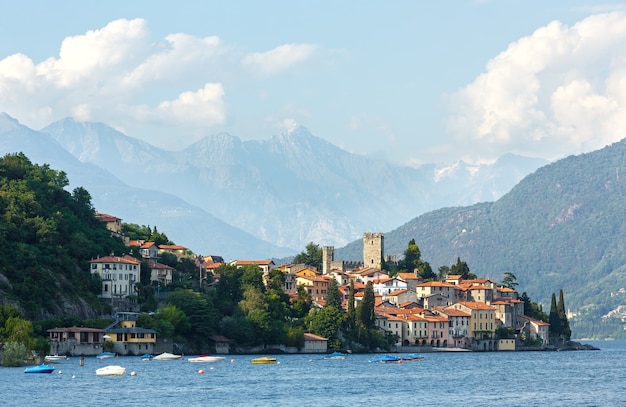 Lake Como (Italy) shore summer view from ship board.