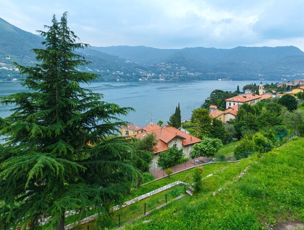 Lake Como (Italy) summer view from shore.