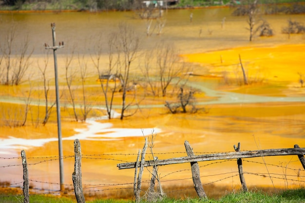 A lake contaminated with toxic waste in the western mountains of Romania Nature pollution