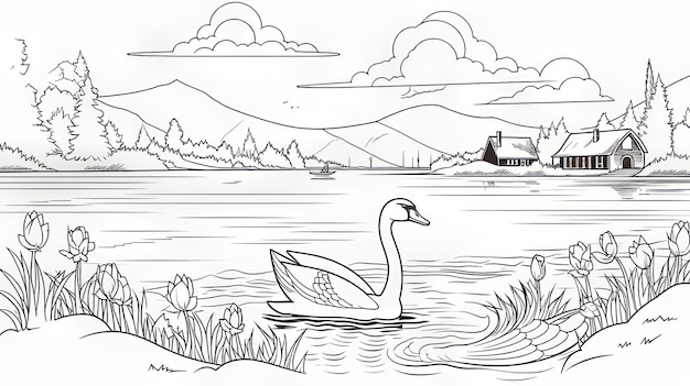 Lake George Right Graphic Black And White Line Art For Tshirt Design