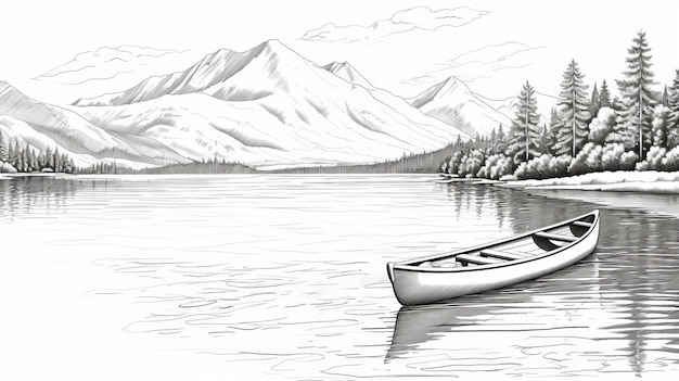 Lake George Right Graphic Black and White Line Art for TShirt Design