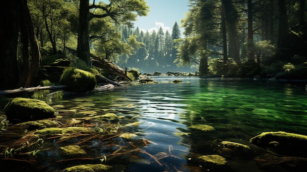 Lake in a green forest