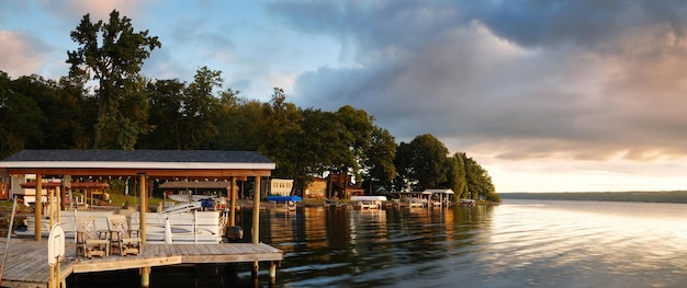 Lake house sunrise panorama