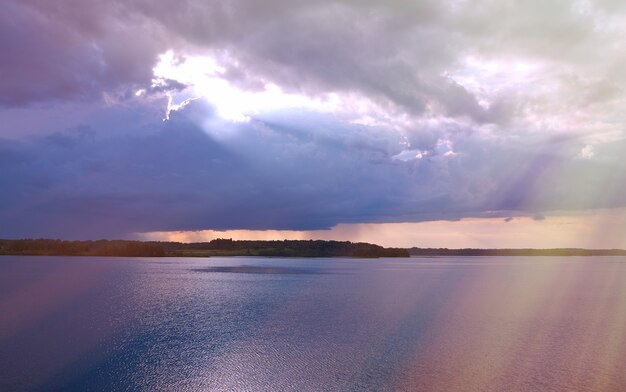 Lake Kenozero .Evening storm over the water. Arkhangelsk region, Russia