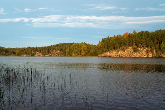 Lake Ladoga bij het dorp Lumivaara op een zonnige herfstdag Ladoga skerries Republiek Karelië Rusland