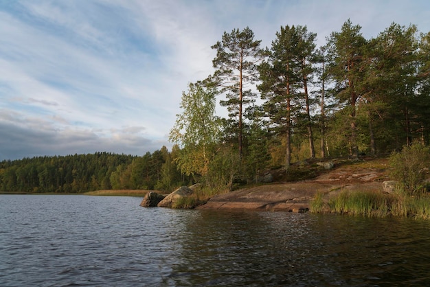 Lake Ladoga near village Lumivaara on an autumn day Ladoga skerries Lakhdenpokhya Karelia Russia