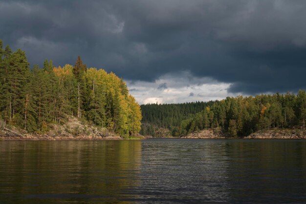 Lake Ladoga near village Lumivaara on an autumn day Ladoga skerries Lakhdenpokhya Karelia Russia