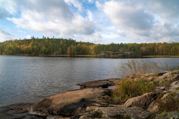 Photo lake ladoga near village lumivaara on an autumn day ladoga skerries lakhdenpokhya karelia russia