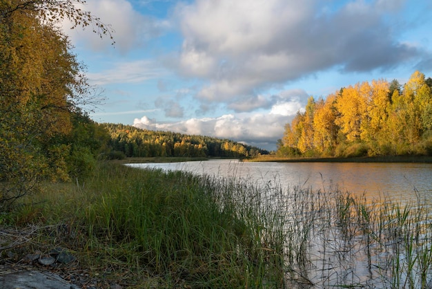 Lake Ladoga on a sunny autumn day Ladoga skerries Republic of Karelia Russia