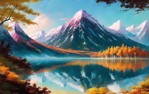 Lake landscape design illustration ai generated for children book stories illustration fairytales