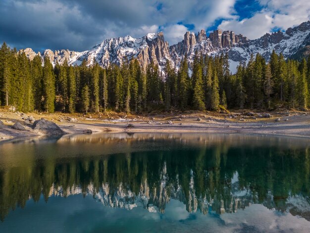 Lake landscape with mountain and forest