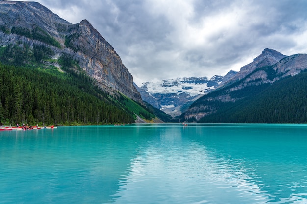 Lake Louise in summer sunny day morning