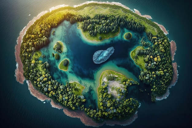 A lake in the middle of island in sea Ai Nature landscape