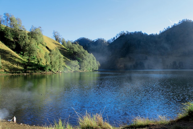 Lake and Mountain landscape Ranu Kumbolo Semeru Mountain