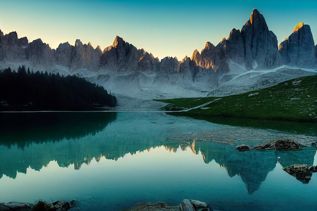 山の中の湖の背景