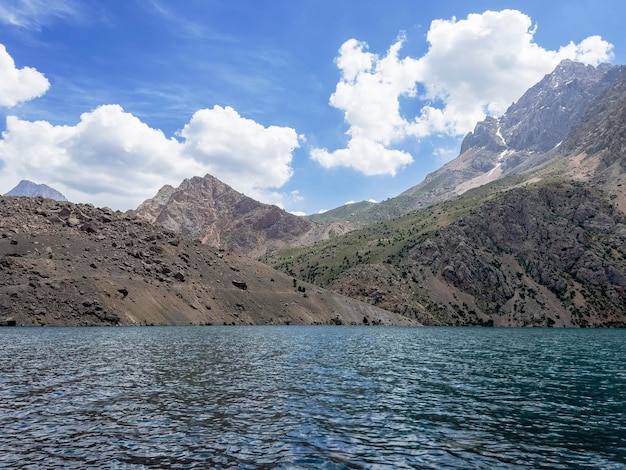 Lake mountains and picturesque sky