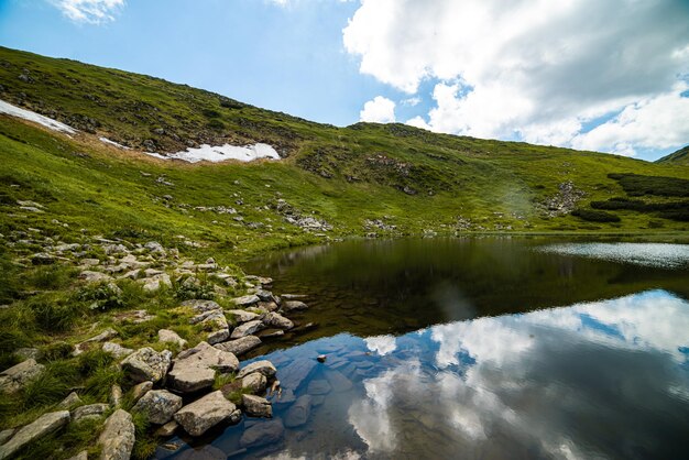 Lake in the mountains. Tourist destination