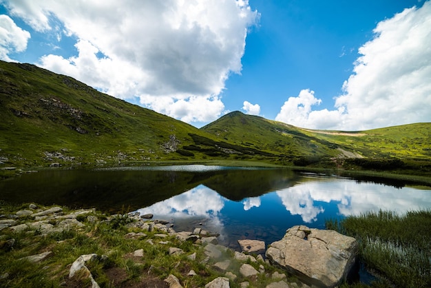 Lake in the mountains. Tourist destination