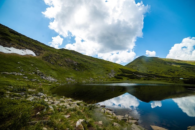 Lake in the mountains. Tourist destination