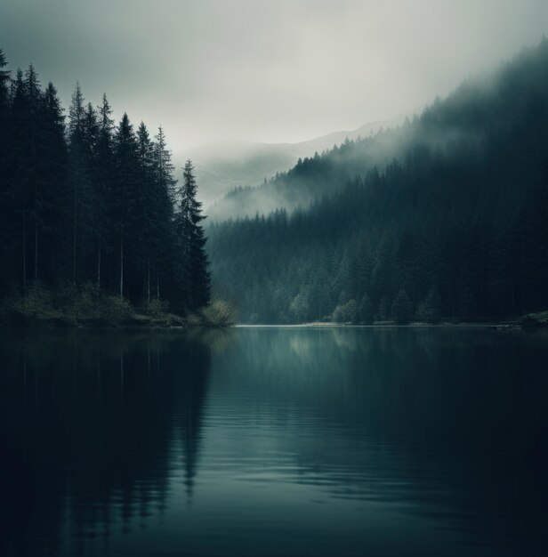 a lake in the mountains with trees in the background