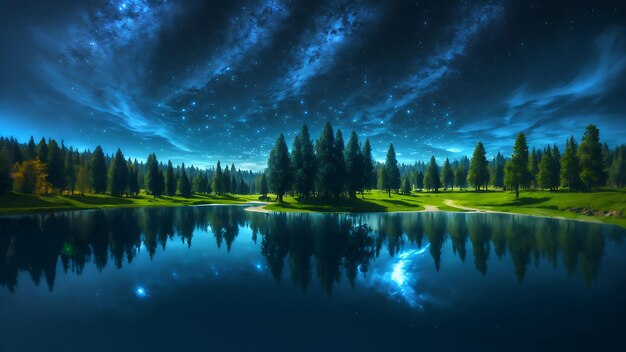 Photo a lake under the night sky