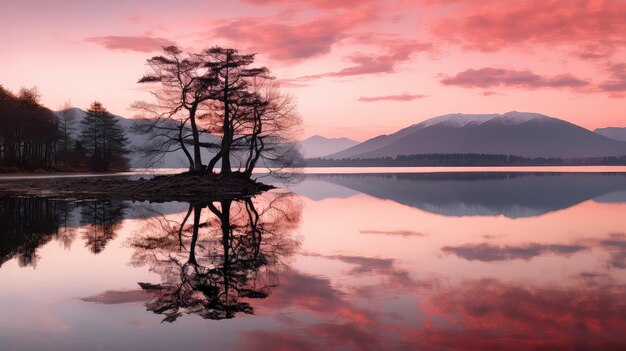 Lake pink skies