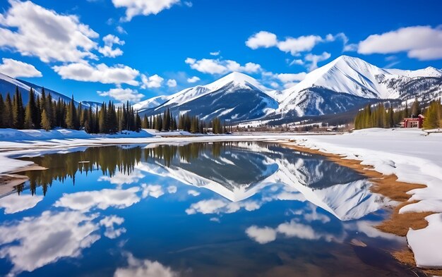 Foto lago riflesso nelle montagne frostpunk