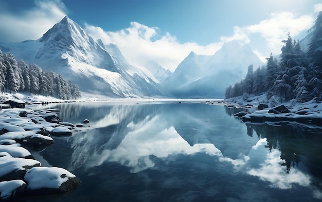 lake reflected in the mountains frostpunk