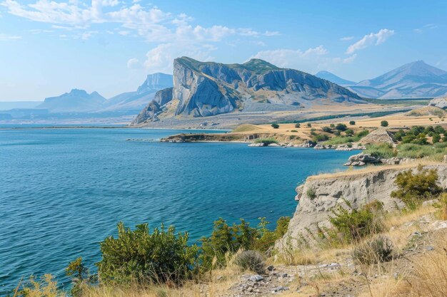 Photo lake sivash hyper saline section with crimean mountain view