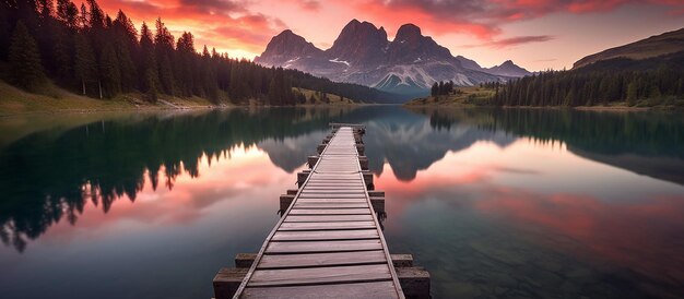 Foto lake sunrise houten pier