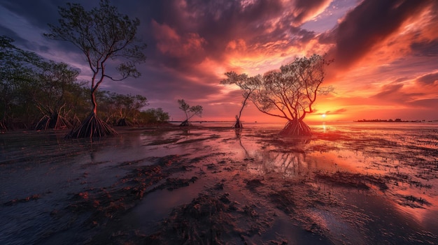 Photo a lake at sunset with a beautiful sky and reflections