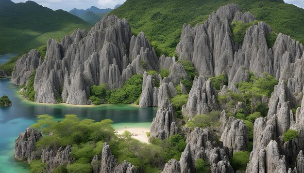 a lake surrounded by mountains with a lake in the foreground