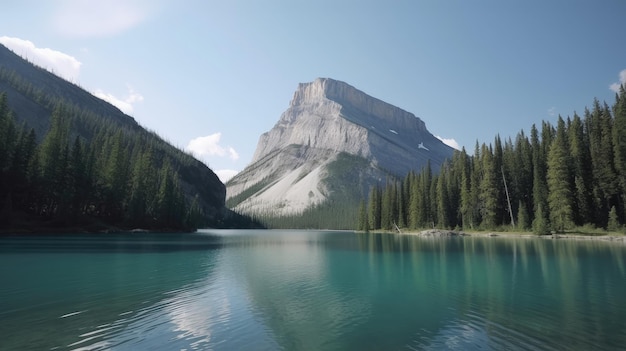 A lake surrounded by trees and a mountain generative AI