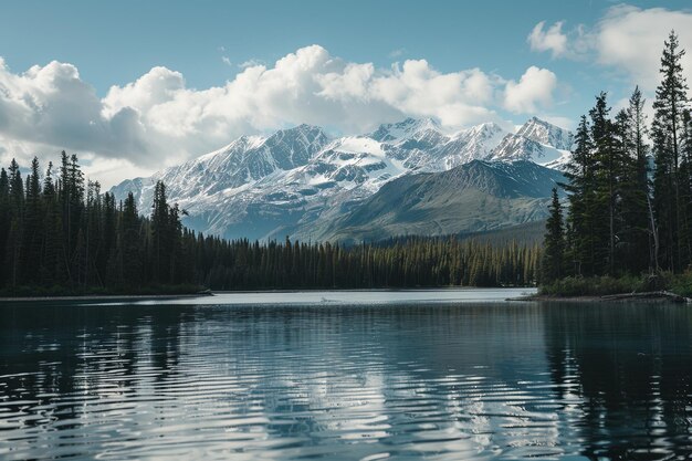 Lake Surrounded by Trees With Mountain in Background