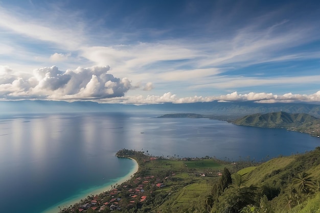 Photo lake toba and samosir island view from above sumatra indonesia