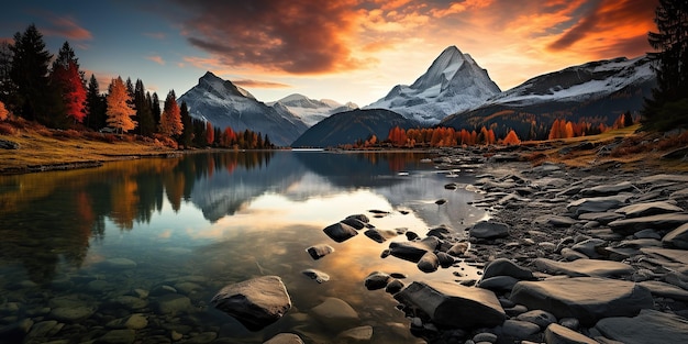 Lake view at sunset