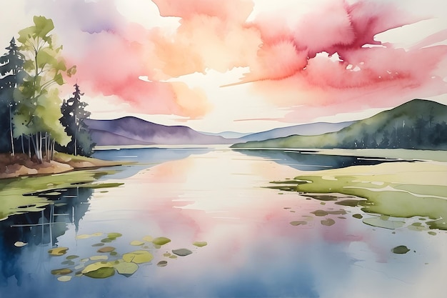 Lake View Watercolor Background