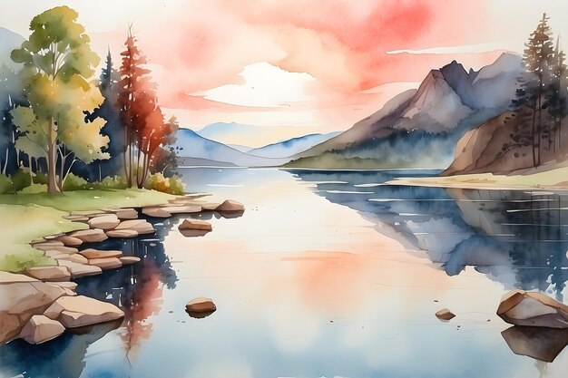 Lake View Watercolor Background