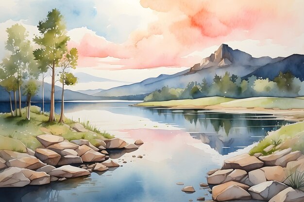 Lake View Watercolor Background