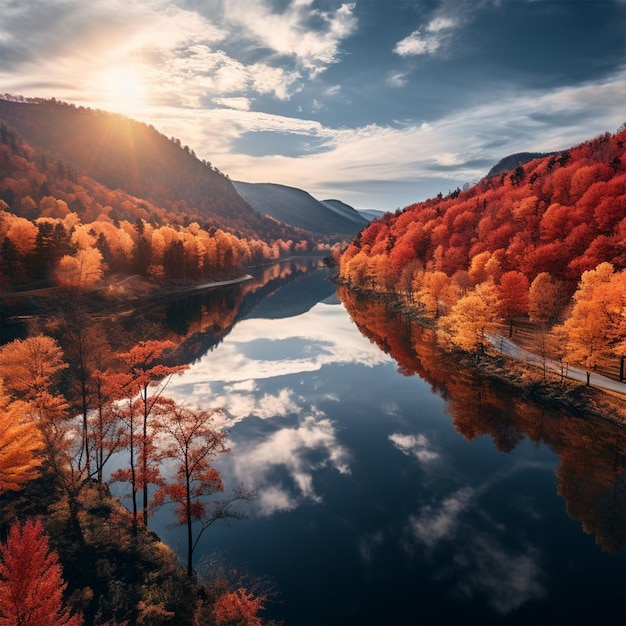 a lake with a boat and a boat in the water