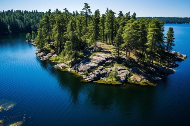 Photo a lake with a forest and a mountain in the background