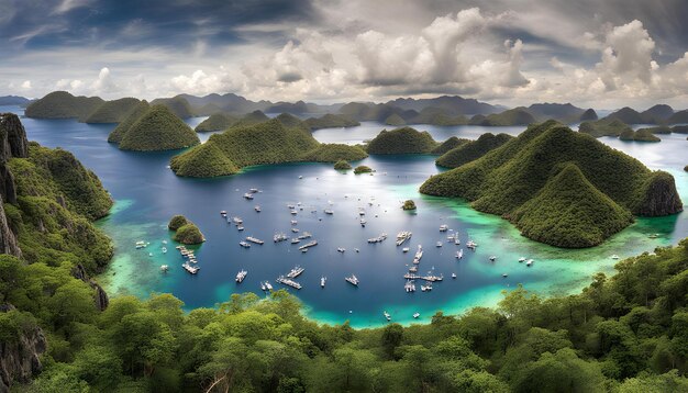 Photo a lake with many boats in it and the word canada on the water