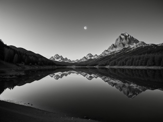 Photo a lake with a mountain in the background marvellous reflection of the sky beautiful reflexions