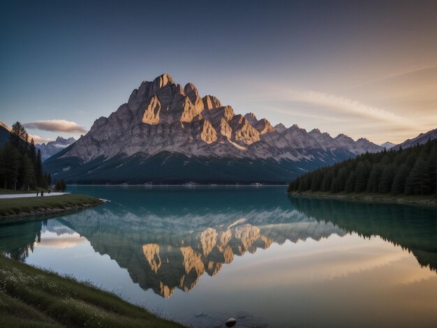 A lake with a mountain in the background marvellous reflection of the sky beautiful reflexions