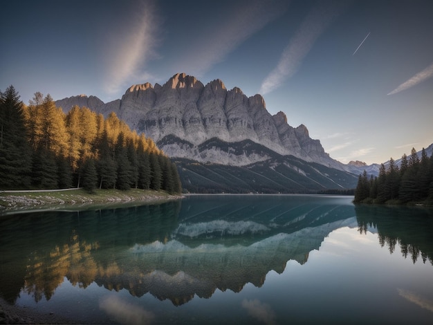 a lake with a mountain in the background marvellous reflection of the sky beautiful reflexions