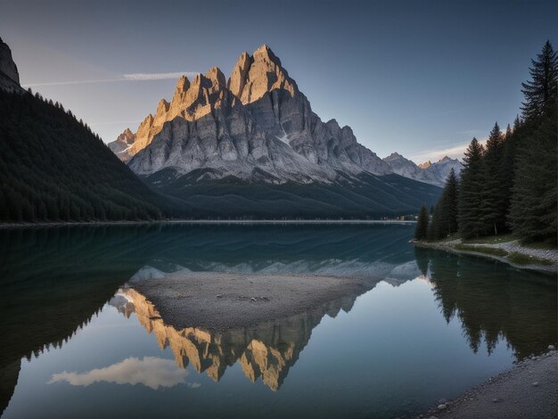 A lake with a mountain in the background marvellous reflection of the sky beautiful reflexions